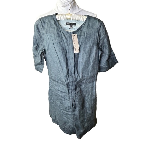 NEW Banana Republic Sash-Waist Ramie Romper Green Slate Lined Sheer 0 Petite - Picture 4 of 8